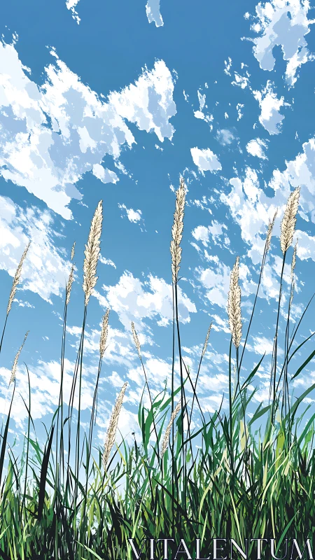 Digital painting of summer field grasses under open sky.