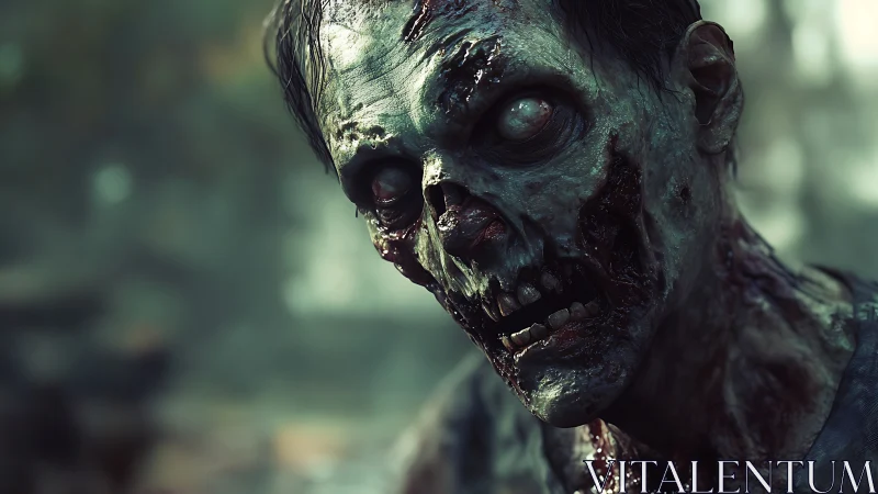 Ultra-detailed decayed zombie portrait in shallow depth of field