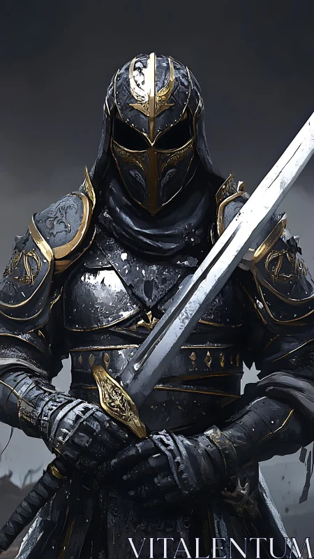 Midnight paladin in ornate black and gold plate armor.