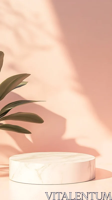 Soft sunlight warms a marble pedestal in a calm pastel nook