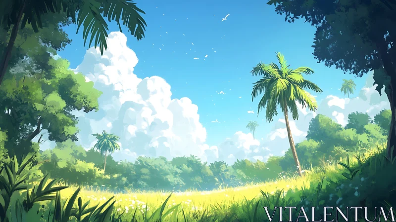 Sunny palm meadow inviting you into a peaceful escape.