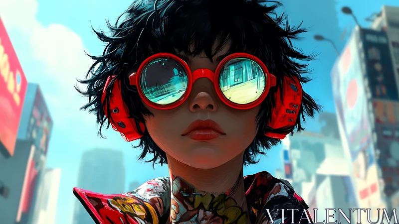Cyberpunk portrait isolates urban youth with reflective lenses