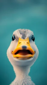 Photorealistic close-up duck portrait with shallow depth of field.