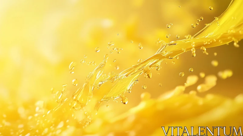 High-viscosity yellow liquid stream with suspended droplets in motion