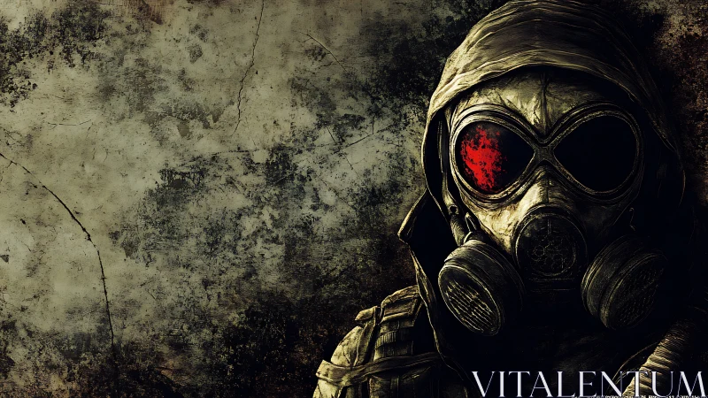 Hooded wasteland sentinel with crimson visor glare stands watch.