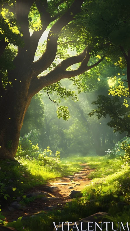 Luminous Archway: Where Ancient Oak Breathes Golden Light.