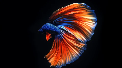 Betta fish rendered in high-contrast side profile on black