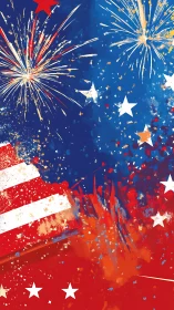 Bold patriotic fireworks with red, white and blue stars.