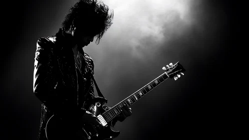Backlit rock guitarist silhouette defines dramatic stage presence