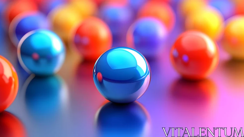 Vibrant glossy spheres glow on a colorful reflective surface