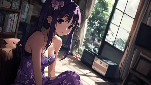 Soft summer shadows cradle a violet-haired daydream