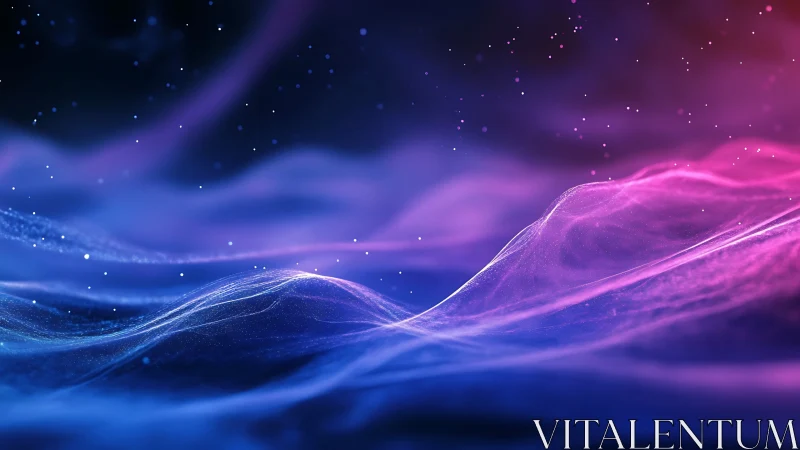 Neon light waves form abstract flowing landscape in space