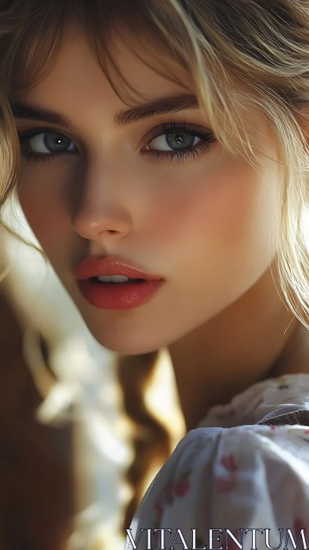 Close-up soft-focus portrait of young woman in natural light