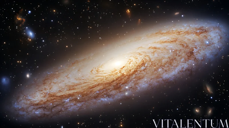 Edge-on spiral galaxy with bright core and dust-rich stellar arms