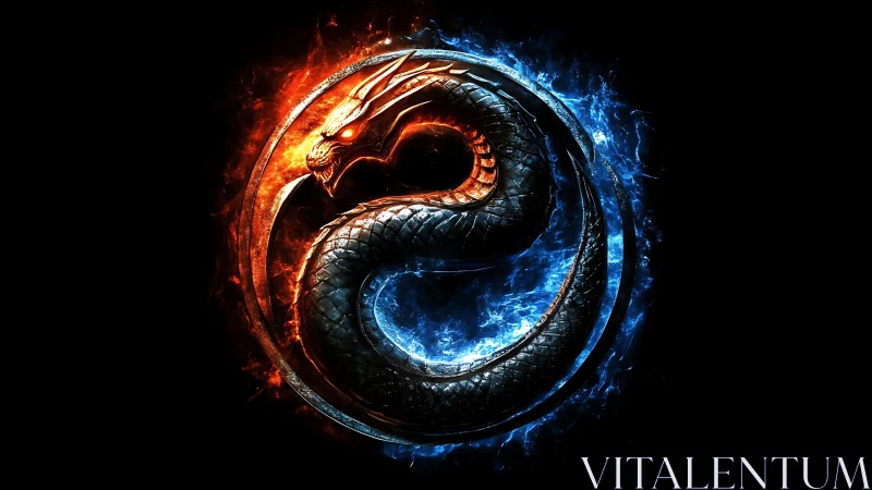 Coiled dragon emblem unites blazing fire and icy blue energy