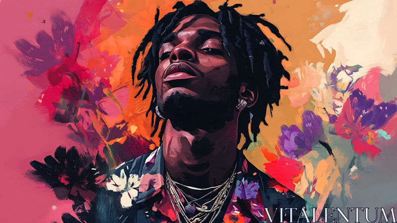 Bloom-lit swagger king rising through electric florals.