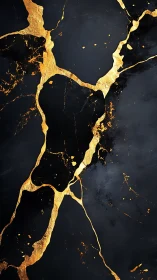 Golden kintsugi veins across deep charcoal surface.