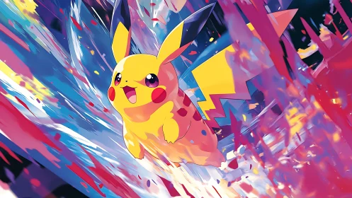 Energetic yellow creature charging through vivid colors.