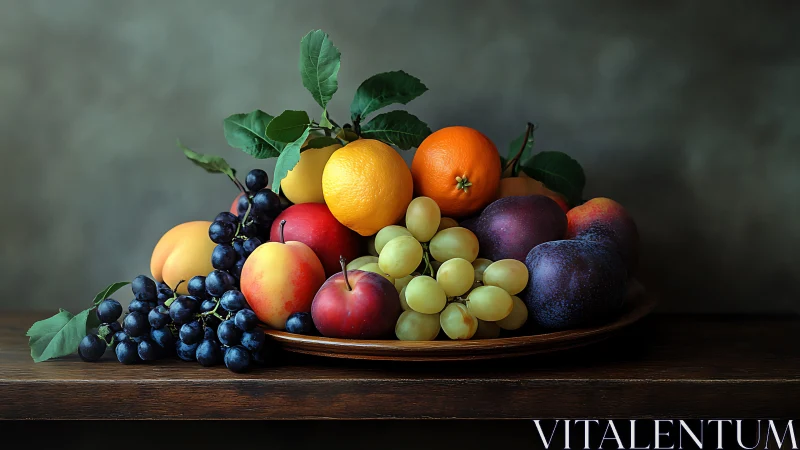 Fruit still life glows under soft chiaroscuro studio light.