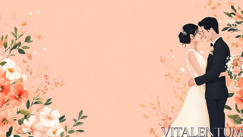 Blossom-kissed wedding couple share a tender, joyful embrace