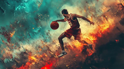Sky-scorching slam dunker blazing through fire and storm.