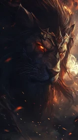 Infernal crowned lion rendered in high-fidelity digital chiaroscuro.