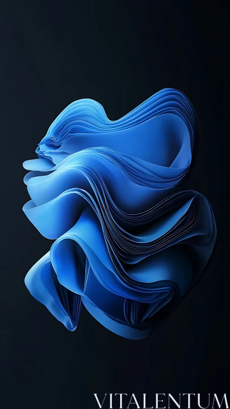 Digital 3D folded blue ribbon sculpture on dark field.
