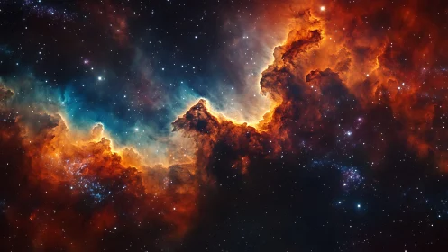 Fiery cosmic nebula glows against a deep star-filled void