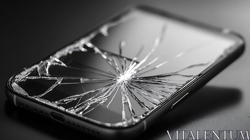 Shattered smartphone screen radiates a web of fractured light.