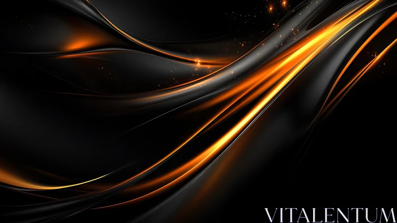 Abstract black and orange flowing lines with glowing light effects.