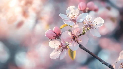 Spring Blossoms in Soft Focus: Cherry or Peach Blooms Illuminated.