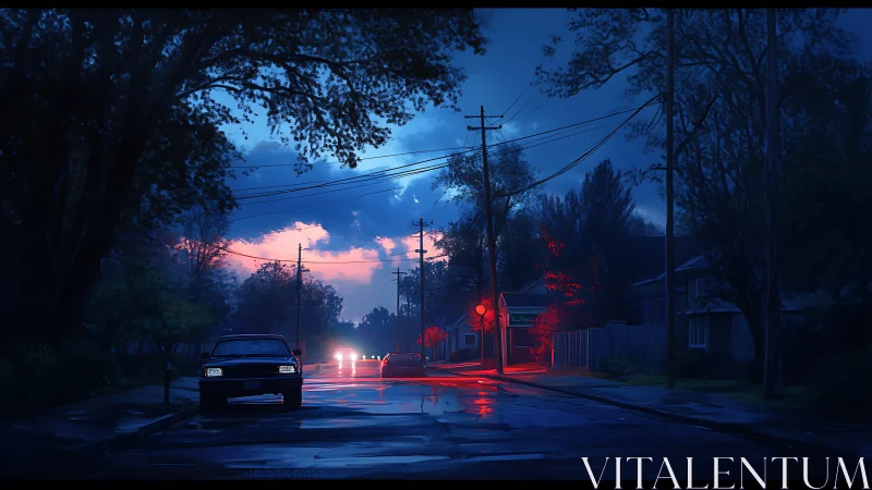 Midnight rainstreet glows under electric dusk echoes.