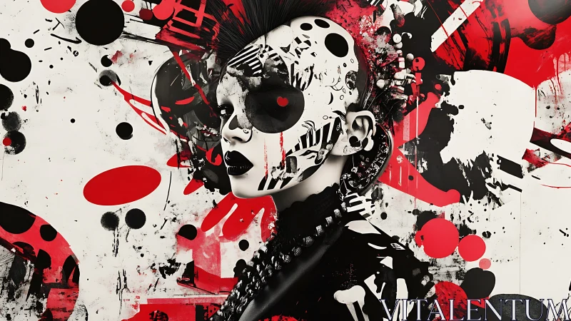 Punk portrait merges abstract graffiti and bold red accents