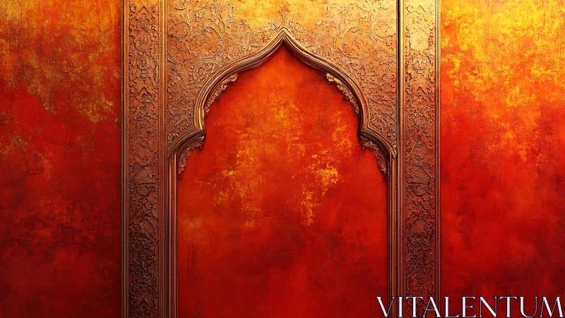 Golden arch whispers against a glowing ember wall.