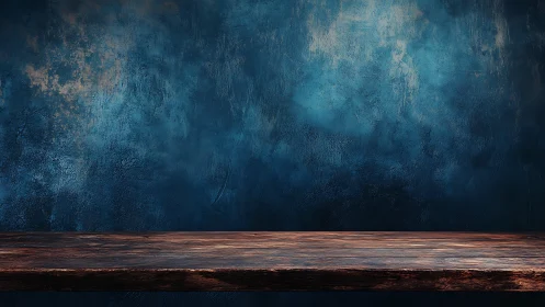 Weathered wooden tabletop against moody blue wall backdrop.