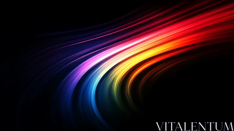 Curved spectral light trails form a dynamic digital gradient arc