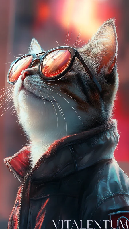 Cool Cat Wearing Sunglasses with Reflective Lens Gradient.