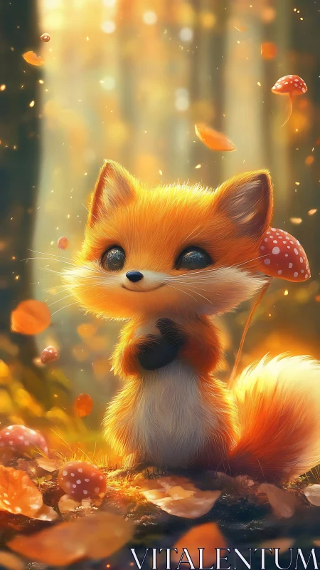 Digital painting of luminous woodland fox with autumn bokeh focus.