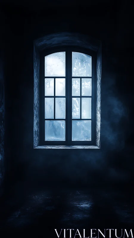 Frosted midnight window quietly invents its own ghost light