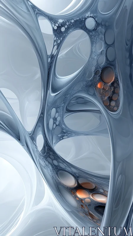 Fractal metallic arches frame glowing amber core spheres.