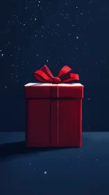 Midnight snowfall crowns a solitary ruby gift box