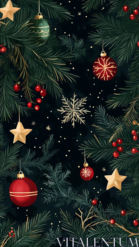 Festive evergreen branches glow with ornaments and joy