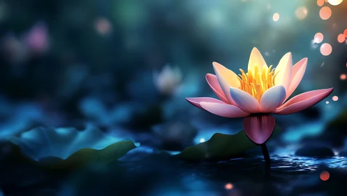 Softly glowing lotus blooms in a dreamy twilight pond
