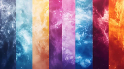 Striped nebula columns quietly shuffle through cosmic hues