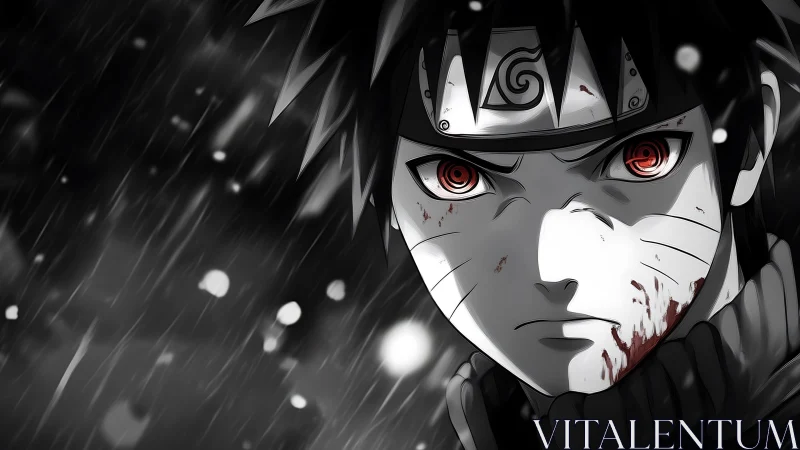 High-contrast anime portrait with selective color emphasis.