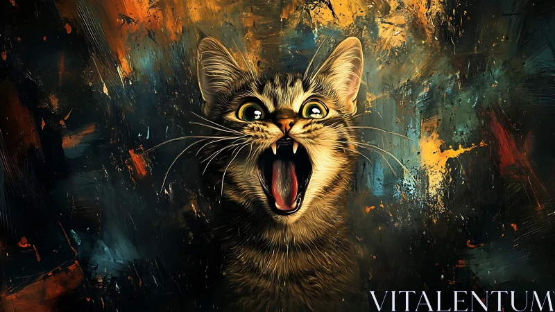 Delighted Cat Captured in Bold, Vibrant Oil Art.