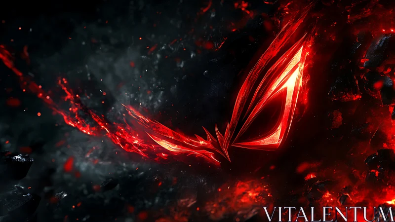 Fiery red emblem slices through dark fractured void