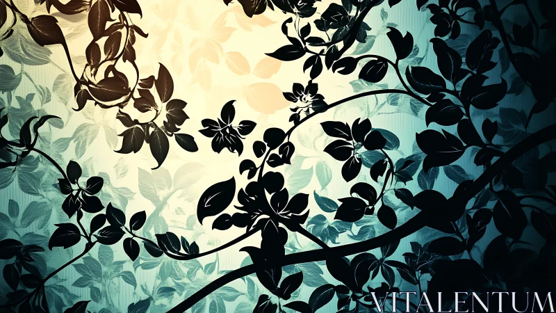 High-contrast floral silhouettes against radial gradient field.