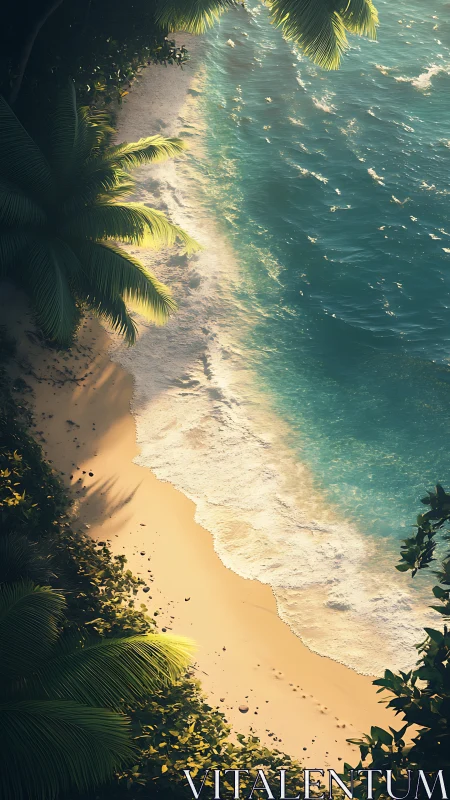 Tropical Coastal Beach With Palm Trees and Turquoise Water