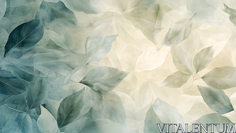 Soft layered leaves pattern in muted green and cream tones.